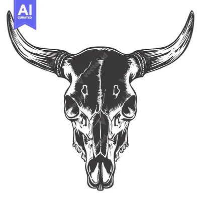 Aset premium populer: Detailed Black and White Illustration of a Bull Skull