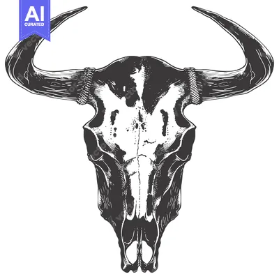 Premium design asset: Detailed Hand-Drawn Illustration of a Bull Skull with Horns
