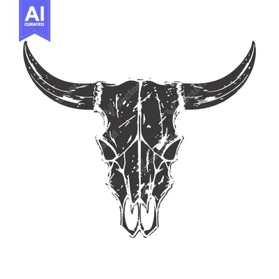 Aset desain premium: A Black and White Silhouetted Grunge Bull Skull