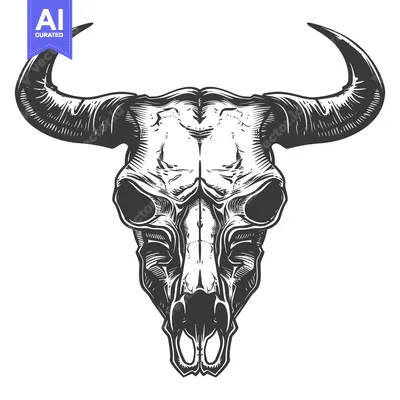 Aset premium populer: Detailed Illustration of a Bull Skull with Large Horns