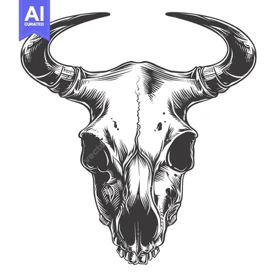 Popular premium asset: A Detailed Line Art Illustration of a Bull Skull