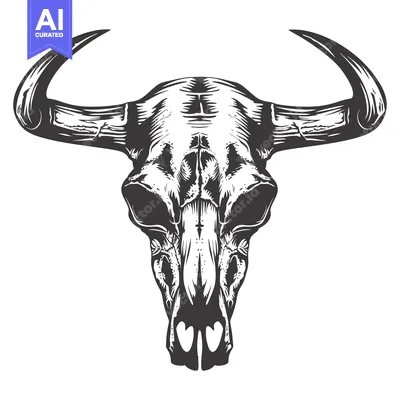 Aset desain premium: A Detailed Illustration of a Bull Skull