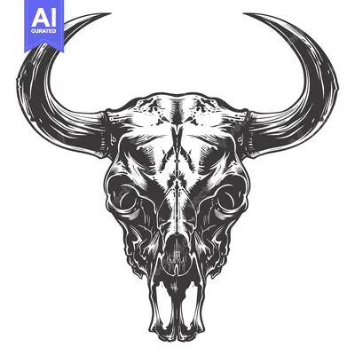 Aset premium populer: Detailed Line Art Illustration of a Bull Skull with Large Horns