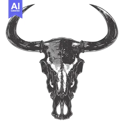 Premium design asset: Detailed Grunge Illustration of a Bull Skull