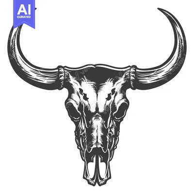Aset premium populer: Detailed Illustration of a Bull Skull with Curved Horns