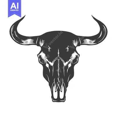Aset premium populer: Detailed Illustration of a Bull Skull with Horns