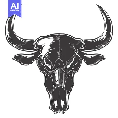 Premium design asset: A Detailed Illustration of a Bull Skull with Large Horns