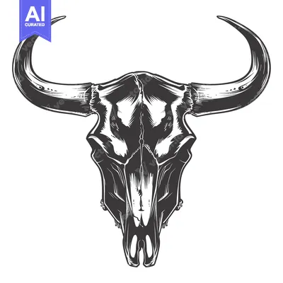 Popular premium asset: Detailed Black and White Illustration of a Bull Skull