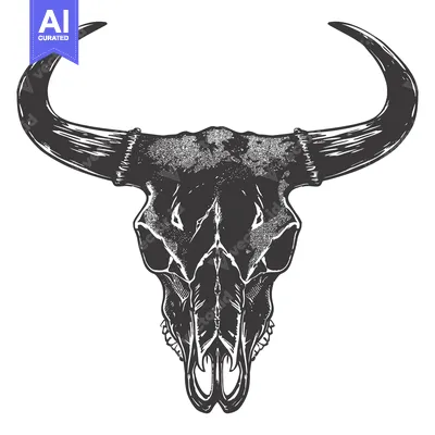 Aset premium populer: Detailed Black and White Illustration of a Bull Skull