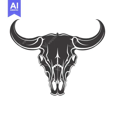 Premium design asset: Black and White Stylized Bull Skull Illustration