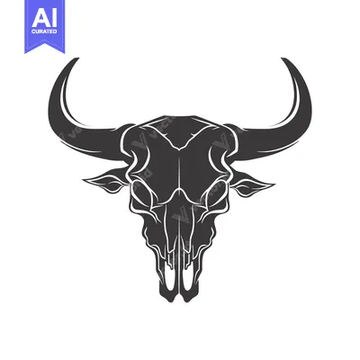 Aset premium populer: Black and White Illustration of a Bull Skull