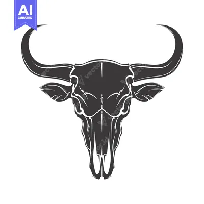 Aset desain premium: Stylized Black and White Bull Skull Illustration