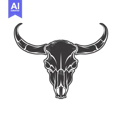Aset desain premium: Detailed Black and White Bull Skull Illustration