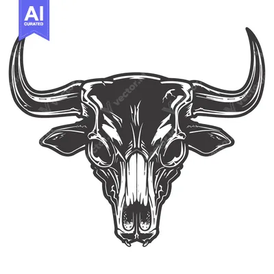Aset premium populer: Detailed Illustration of a Bull Skull with Curved Horns