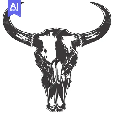 Aset premium populer: Detailed Black and White Illustration of a Bull Skull