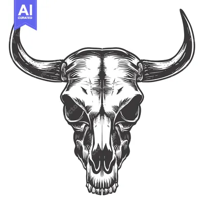 Aset premium populer: Detailed Illustration of a Bull Skull with Long Horns