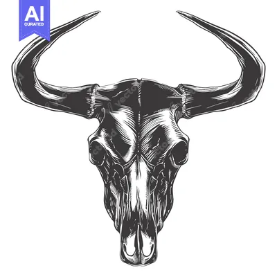 Aset premium populer: Detailed Black and White Illustration of a Bull Skull