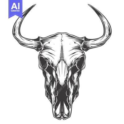 Popular premium asset: A detailed black and white illustration of a bull skull with large hor