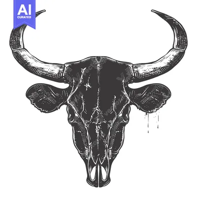 Aset desain premium: A Detailed Illustration of a Bull Skull with Dripping Paint