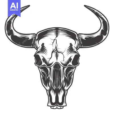 Popular premium asset: Detailed illustration of a monochrome bull skull with large horns