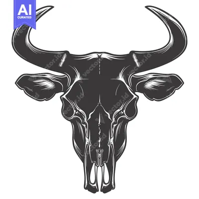 Aset premium populer: Detailed Illustration of a Bull Skull with Curved Horns