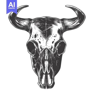 Aset premium populer: Detailed Black and White Illustration of a Bull Skull