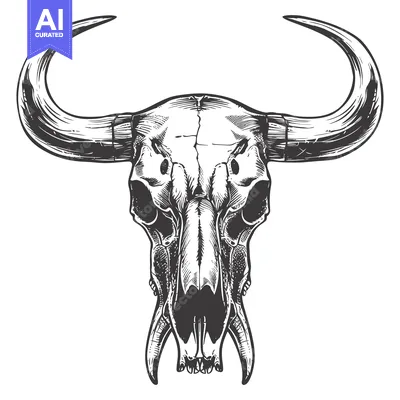 Aset premium populer: A Detailed Sketch of a Bull Skull with Large Horns