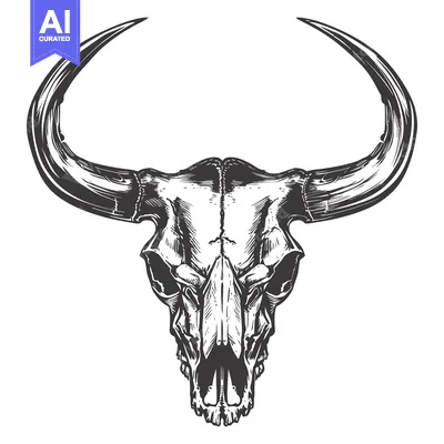 Popular premium asset: Hand-Drawn Illustration of a Bull Skull with Curved Horns