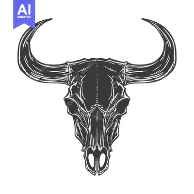 Aset desain premium: Detailed Illustration of a Bull Skull with Horns