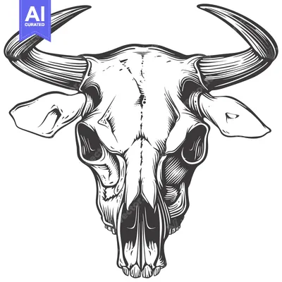 Premium design asset: Detailed Illustration of a Bull Skull with Curved Horns