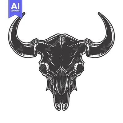 Premium design asset: Detailed illustration of a bull's skull with prominent horns