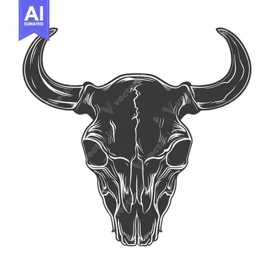 Premium design asset: A Detailed Illustration of a Bull Skull with Prominent Horns