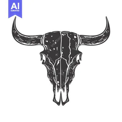 Aset premium populer: Hand-Drawn Illustration of a Bull Skull with Detailed Horns