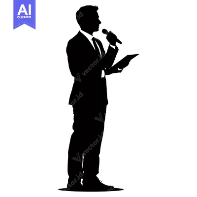 Popular premium asset: Silhouette of a Man Speaking with a Microphone and Holding a Tablet