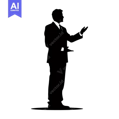 Aset desain premium: Silhouette of a Man in a Suit Presenting with Gestures