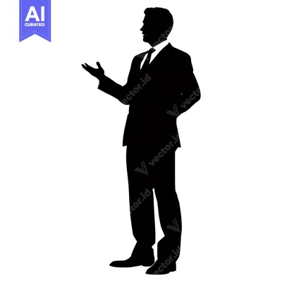 Silhouette of a Man in a Suit Gesturing with His Hand