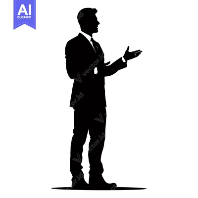 Aset premium populer: Silhouette of a Man in a Suit Presenting with Open Palm