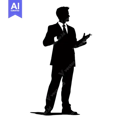 Silhouette of a Businessman with a Suit and Tie Gesturing with His Rig