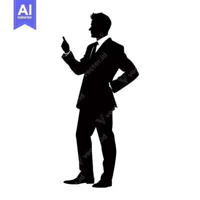 Aset premium populer: Silhouette of a Man in a Suit Pointing with His Right Hand