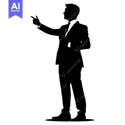 Premium design asset: Silhouette of a Man in a Suit Pointing to the Right
