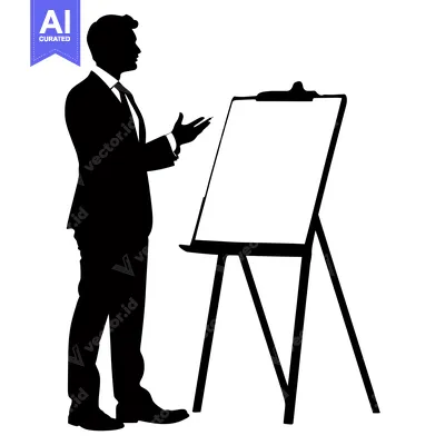 Aset desain premium: Silhouette of a Businessman Presenting on a Flip Chart