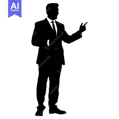 Aset premium populer: Silhouette of a Businessman in a Suit Pointing to the Right