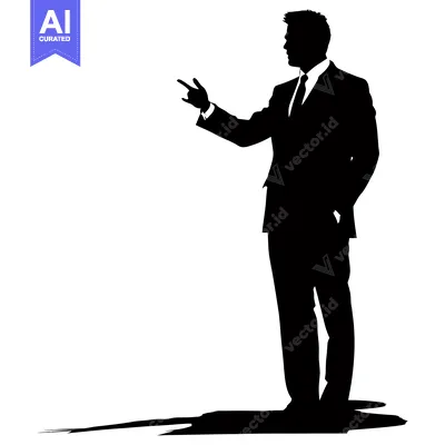 Aset premium populer: Silhouette of a Man in a Suit Pointing to the Right