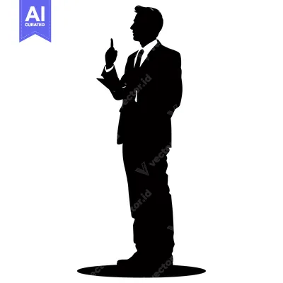 Aset desain premium: Silhouette of a Man in a Suit Pointing Upward