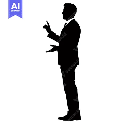 Silhouette of a Man in a Suit Gesturing with His Hands