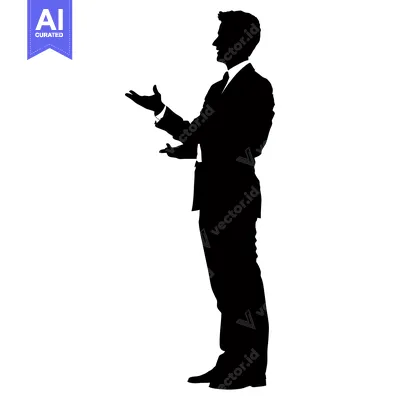Silhouette of a Man in a Suit Gesturing with Both Hands