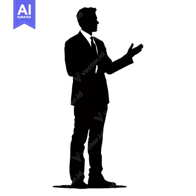 Aset desain premium: Silhouette of a Man in a Suit Gesturing with His Hand
