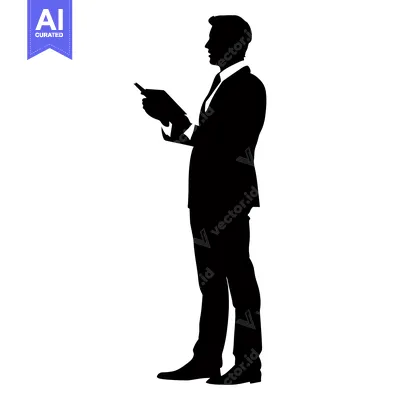 Aset desain premium: Silhouette of a Man in a Suit Holding a Device