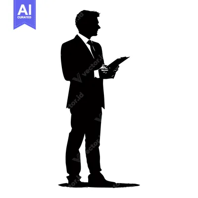 Aset desain premium: Silhouette of a Businessman Holding a Clipboard
