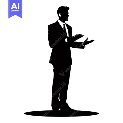 Popular premium asset: Silhouette of a Man in a Suit Holding a Tablet and Gesturing